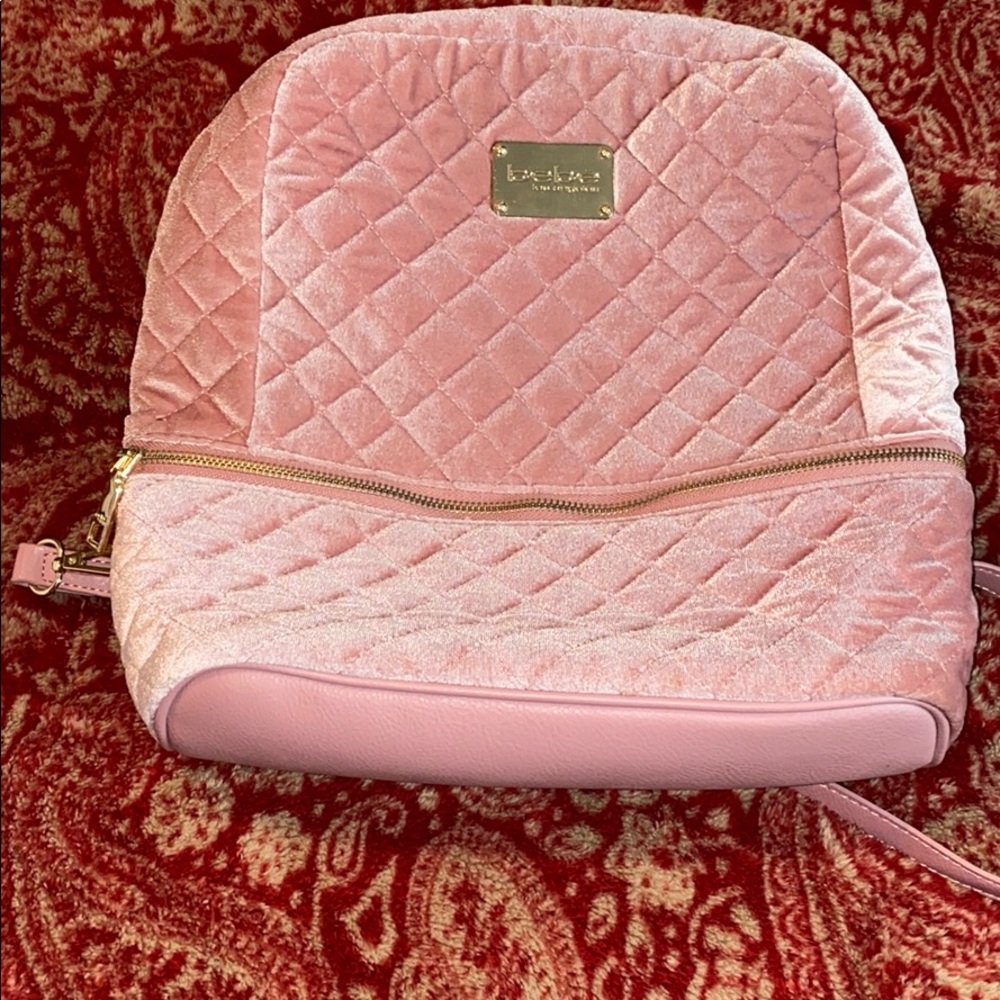 Bebe Maria Velvet Quilted Large Backpack pink